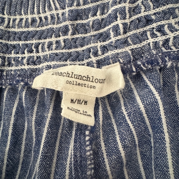 beachlunchlounge Blue Striped Tie-Waist Wide-Leg Pants | M - Picture 4 of 7